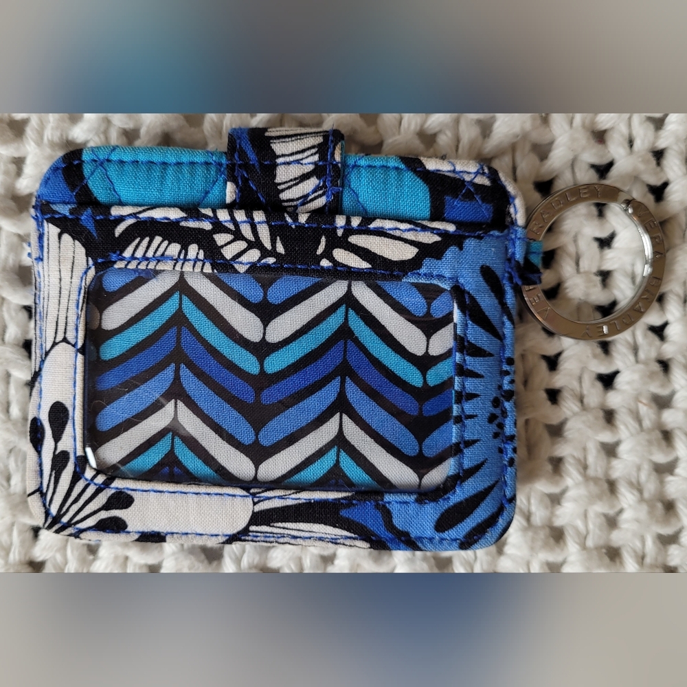 Vera Bradley Quilted Blue Bayou Floral/Herringbone Keychain Card Holder